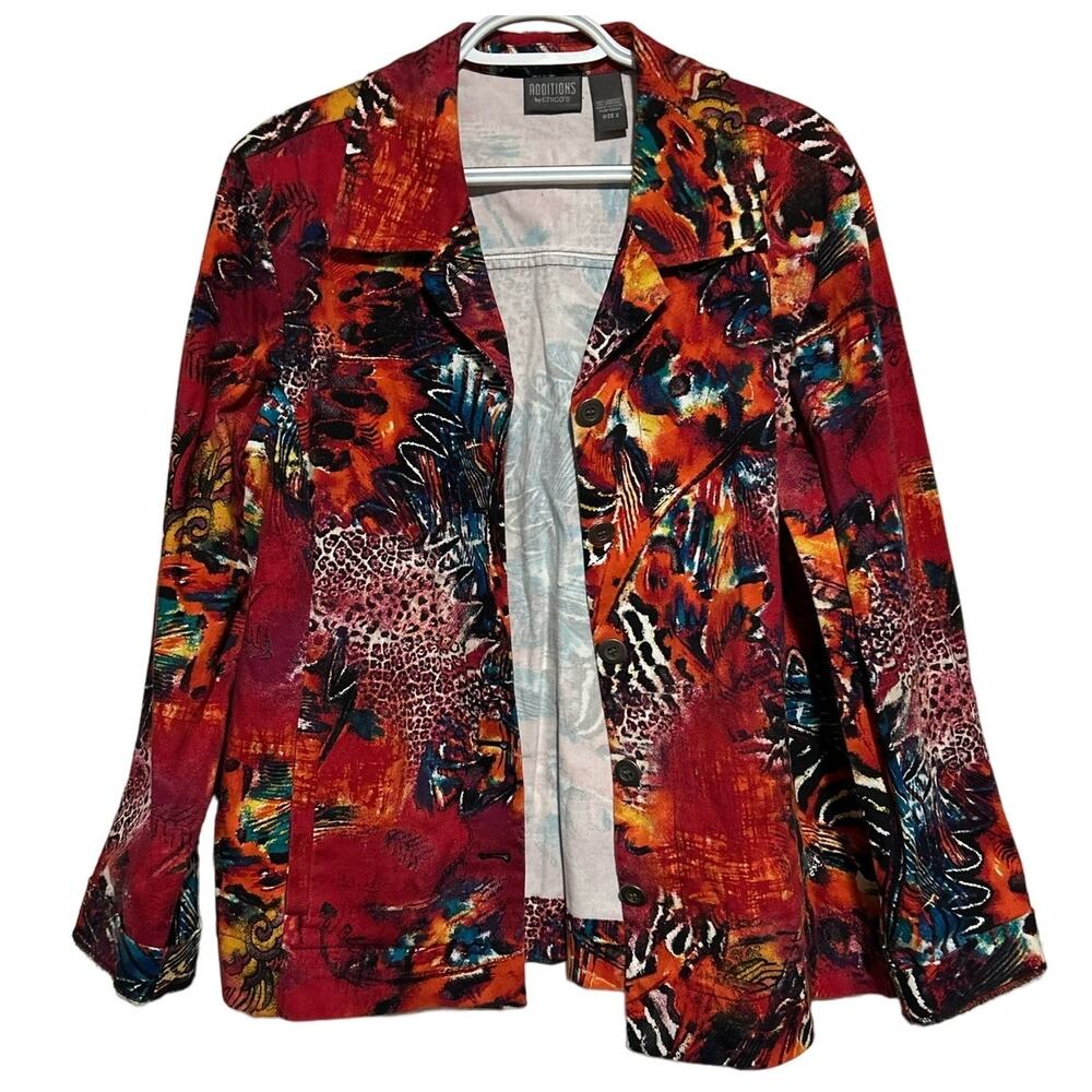 Additions by Chico's Women's Rust Black Blue Animal Print Denim Jackets Size 2=M